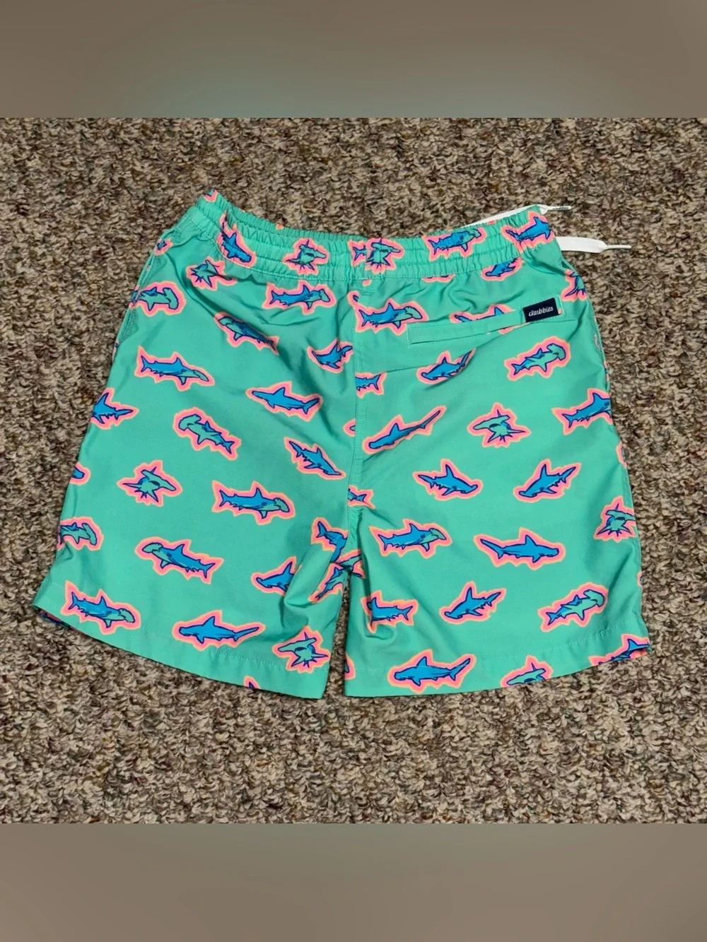 Chubbies Kids boys size medium 10/12 swim trunks Mint Shark Print Swim Trunks